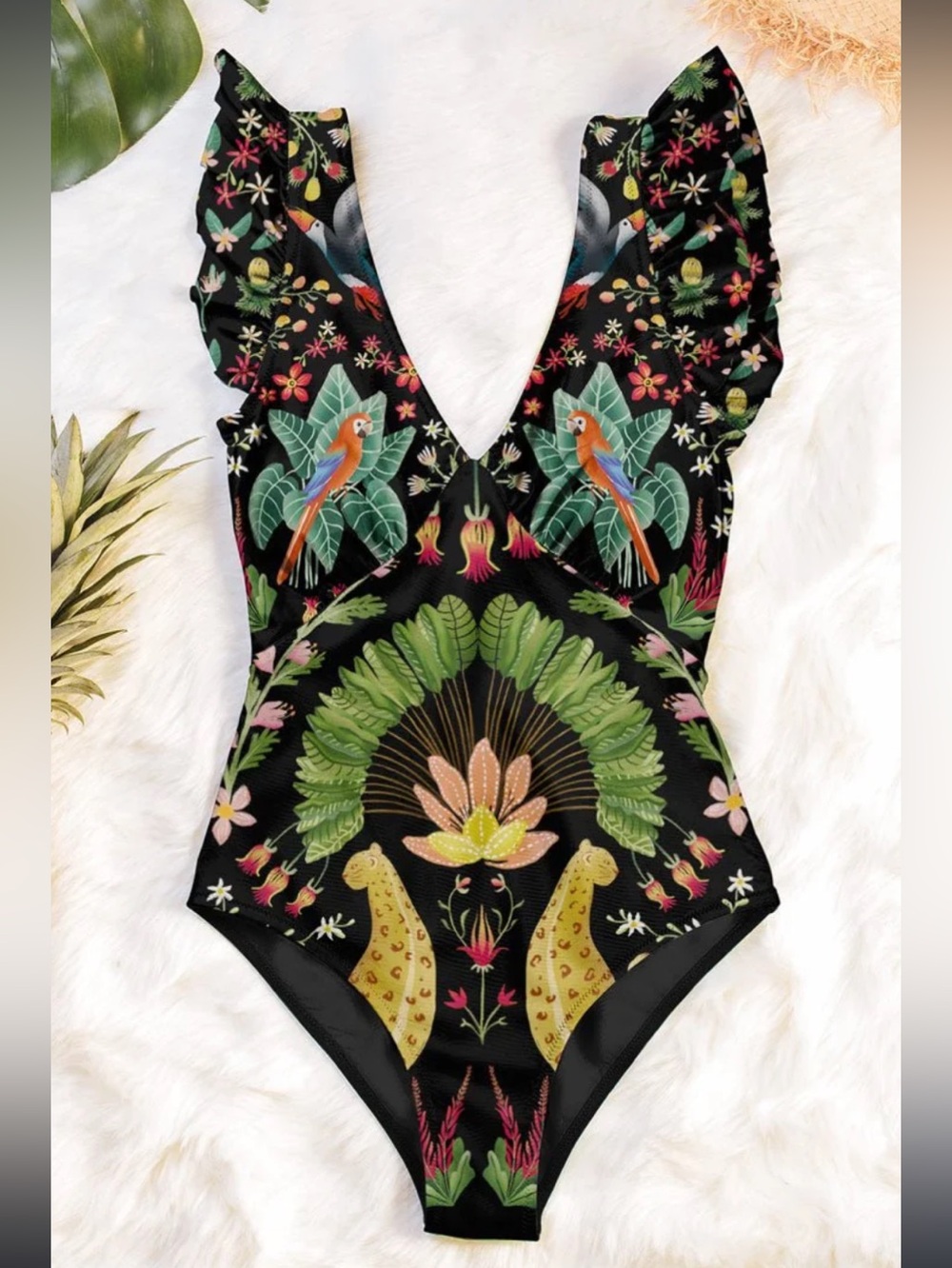 Averie Blaise Plunge Rainforest Print One Piece Swimsuit Sz XXXL/US 14